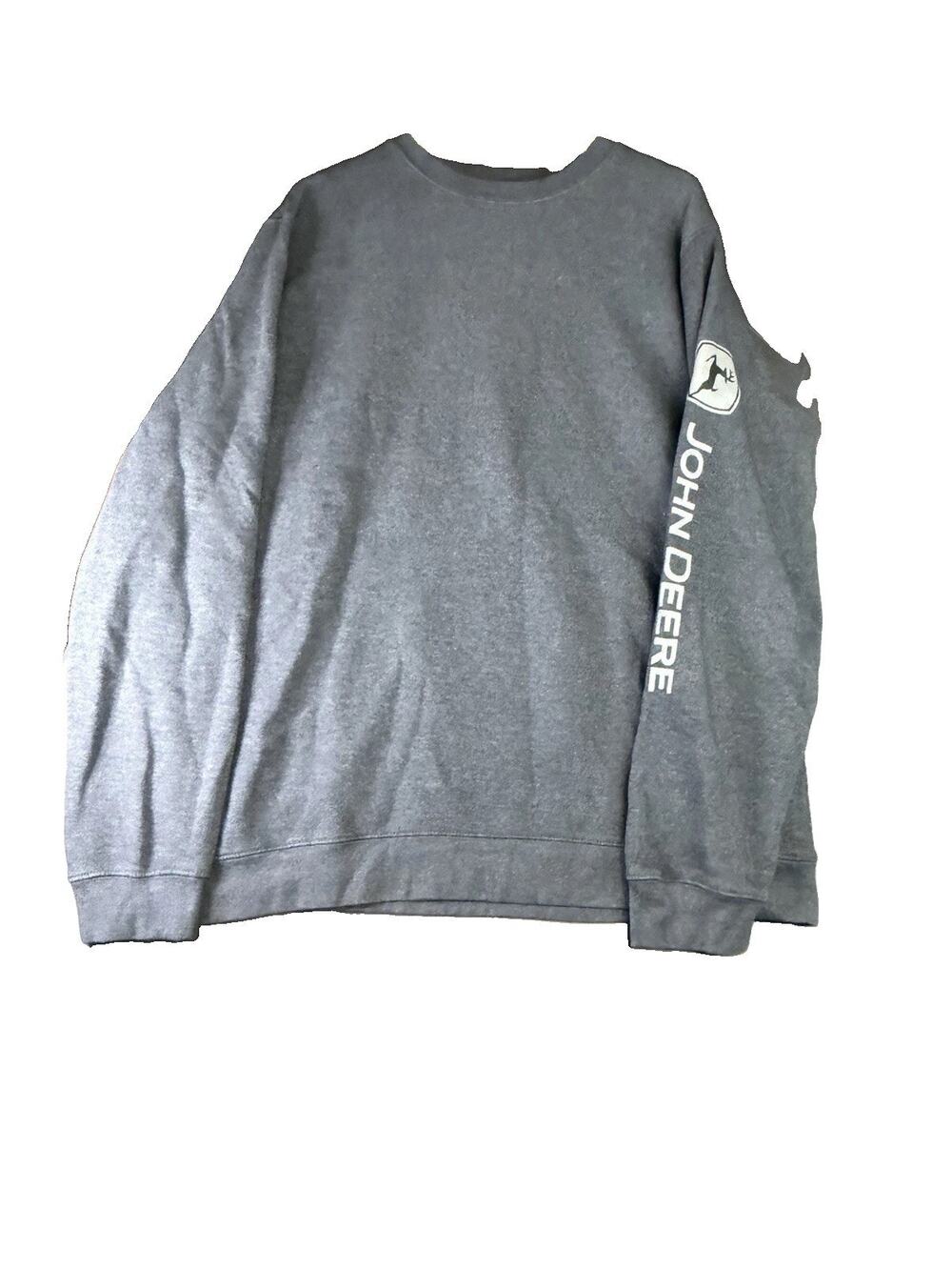 John Deere Sweatshirt Men’s 2XL Gray Crewneck Sleeve Logo Farm Tractor Fleece